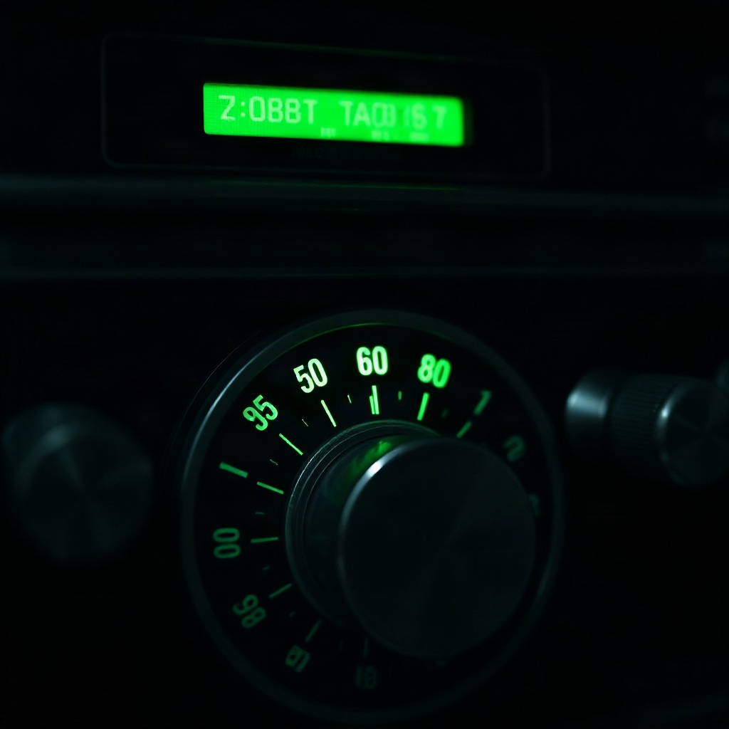 Phosphor-lit frequency dial close-up