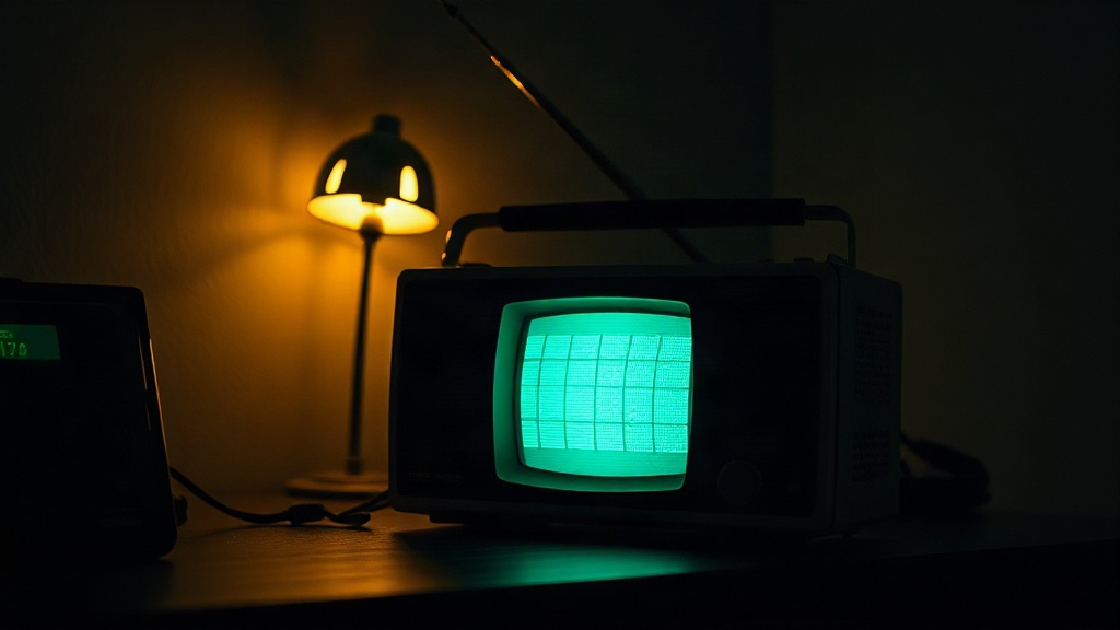 Vintage shortwave radio glowing in a dark listening post